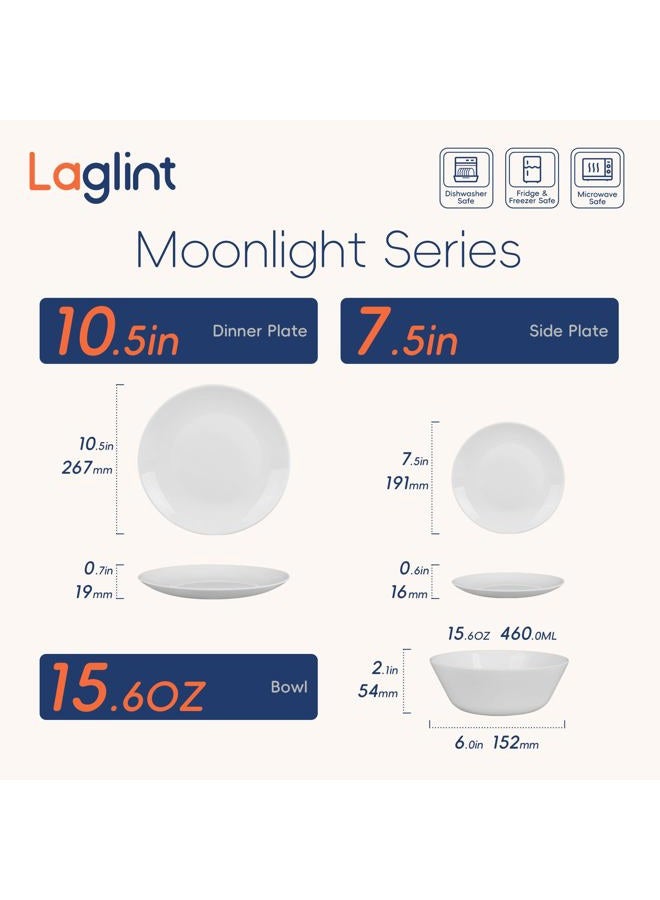 LaGlint Dinnerware Sets for 4, 12 Pieces Opal Glass Plates and Bowls Set, Dishwasher and Microwave Safe Dish Dinning Ware Set, Chip and Scratch Resistant Dishware Sets White - Image 2