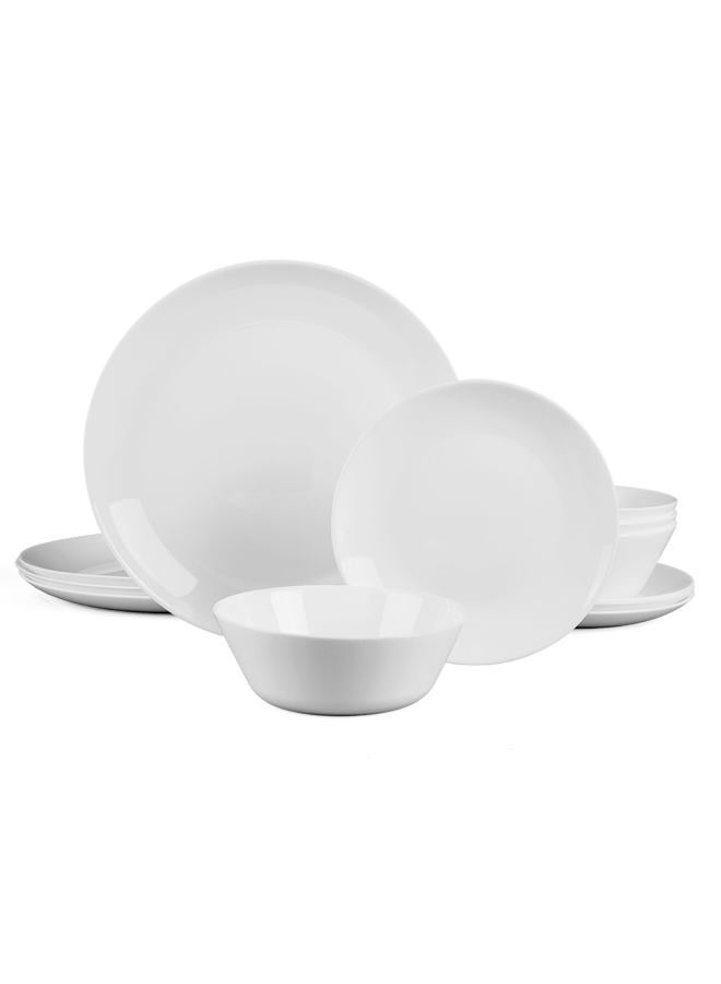 LaGlint Dinnerware Sets for 4, 12 Pieces Opal Glass Plates and Bowls Set, Dishwasher and Microwave Safe Dish Dinning Ware Set, Chip and Scratch Resistant Dishware Sets White - Image 1