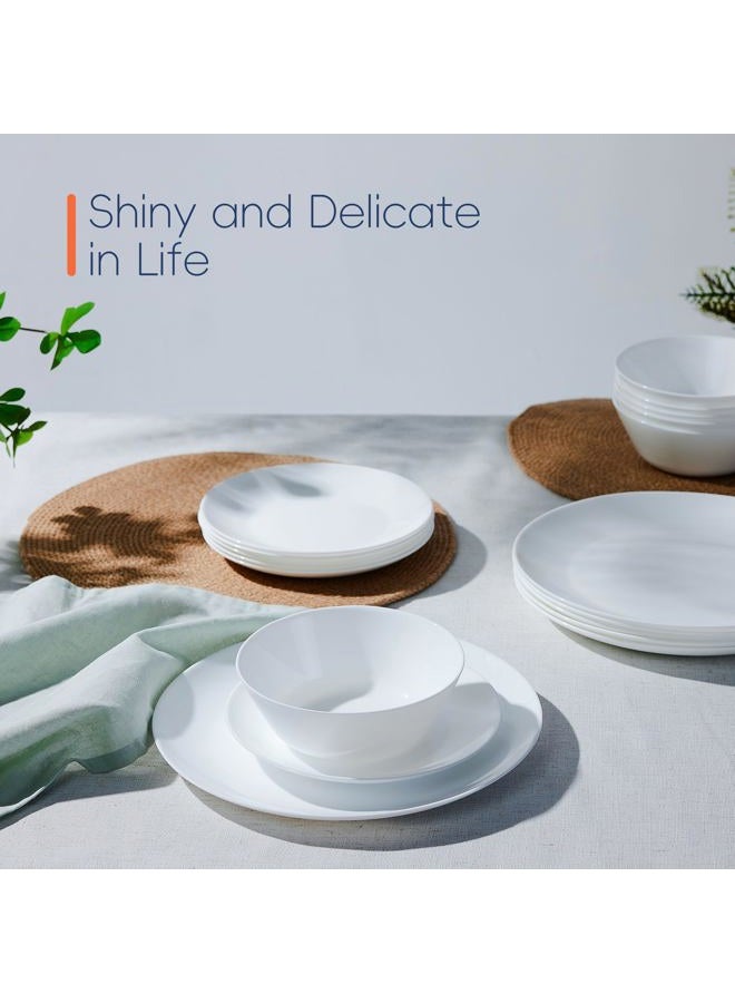 LaGlint Dinnerware Sets for 4, 12 Pieces Opal Glass Plates and Bowls Set, Dishwasher and Microwave Safe Dish Dinning Ware Set, Chip and Scratch Resistant Dishware Sets White - Image 3