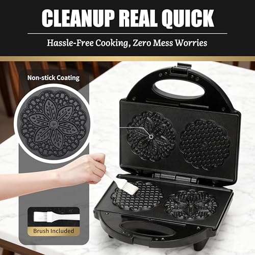 FineMade Pizzelle Maker with Non-Stick Coating, Electric Pizzelle Cookie Baker Press with Snowflake Pattern, Make Two 4 Inch Traditional Italian Waffle Cookies at Once, Recipe Included - Image 5