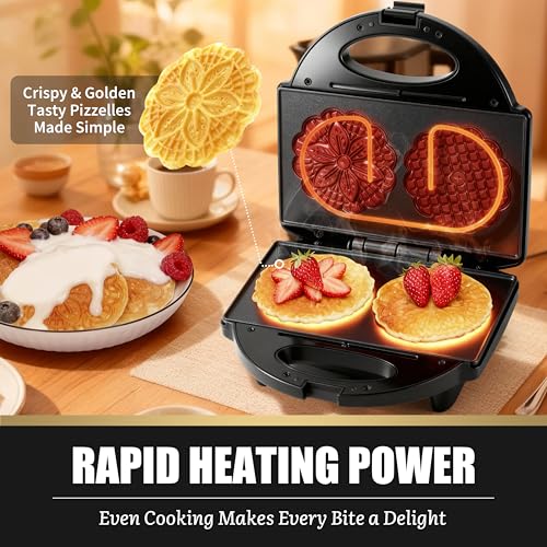 FineMade Pizzelle Maker with Non-Stick Coating, Electric Pizzelle Cookie Baker Press with Snowflake Pattern, Make Two 4 Inch Traditional Italian Waffle Cookies at Once, Recipe Included - Image 3