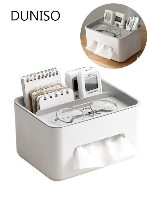 Rectangular Multifunctional Tissue Box Cover Holder with Storage Napkin Tissue Box Holder with Stationery Remote Control Box Decorative Tissue Pen Remote Organizer for Home Office Car Restaurant