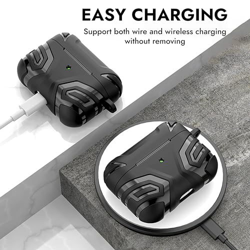 NEWTECHNO Compatible for AirPods Pro 2 Case (2nd/1st Gen), Military Grade Airpods pro 2nd Generation Case,Hard Shell Full-Body Protective Case Cover with Keychain(2023/2022/2019) Black - Image 2
