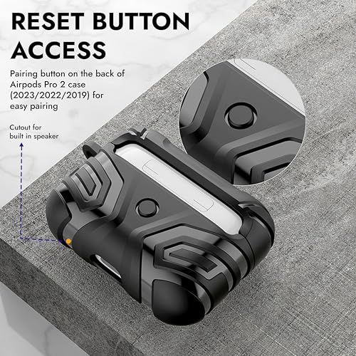 NEWTECHNO Compatible for AirPods Pro 2 Case (2nd/1st Gen), Military Grade Airpods pro 2nd Generation Case,Hard Shell Full-Body Protective Case Cover with Keychain(2023/2022/2019) Black - Image 3