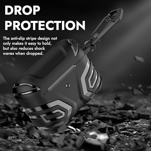 NEWTECHNO Compatible for AirPods Pro 2 Case (2nd/1st Gen), Military Grade Airpods pro 2nd Generation Case,Hard Shell Full-Body Protective Case Cover with Keychain(2023/2022/2019) Black - Image 4