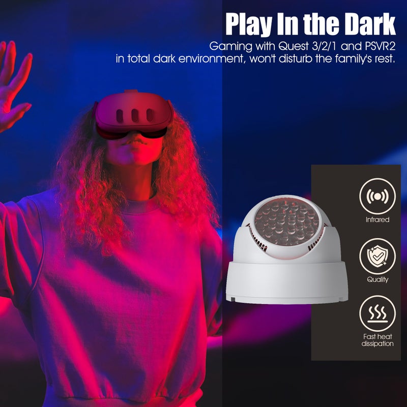 Orzero Ir Illuminator Infrared Light Compatible for Quest 3, Quest, Quest 2, PSVR2, Enhance Hand Tracking Immersive No-Light Disturbance Increase Tracking Sensitivity with Power Adapter - White - Image 3