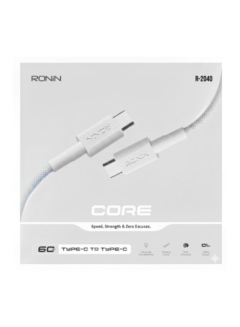 رونين كابل رونين كور R-2040 من Type-C إلى Type-C - شحن سريع 60 واط PD - تصميم مجدول مضاد للتشابك - نقل بيانات - طول 1 متر - متوافق مع سامسونج وشاومي وماك بوك وآيباد وجميع أجهزة USB-C - Image 3