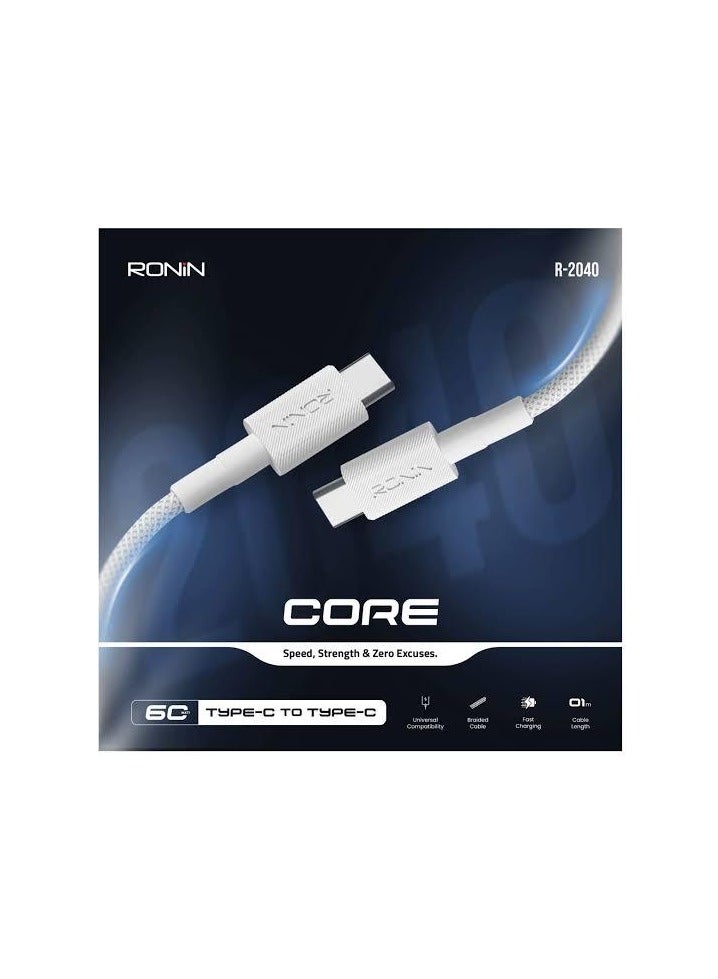 رونين كابل رونين كور R-2040 من Type-C إلى Type-C - شحن سريع 60 واط PD - تصميم مجدول مضاد للتشابك - نقل بيانات - طول 1 متر - متوافق مع سامسونج وشاومي وماك بوك وآيباد وجميع أجهزة USB-C - Image 4