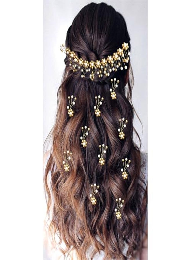 Ansh Attractive Artificial Metal White Stone and Golden Surrounded Pearl Hair Pins/Clips/Juda Pins | Hair Accessories for Women & Girls (Combo Pack of 2495 & 2503) - Image 1