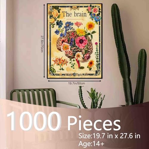 Tucocoo Brains Flowers Art Jigsaw Puzzle Vintage Human OrganAnatomy 1000 Pieces Puzzles Game Floral Jigsaw Puzzles for Adults Home Decor Family Puzzle Perfect for Game Nights Ideal Gift Choice 20 x 27 - Image 5