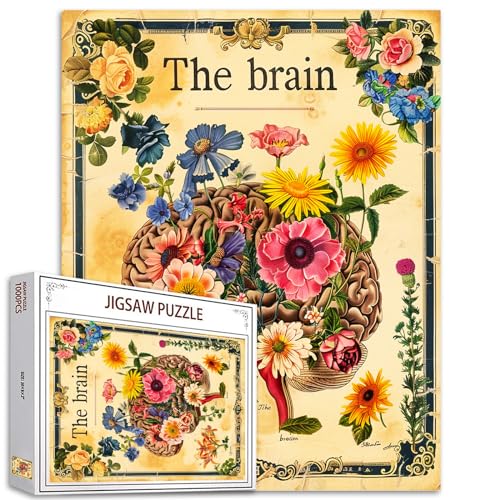 Tucocoo Brains Flowers Art Jigsaw Puzzle Vintage Human OrganAnatomy 1000 Pieces Puzzles Game Floral Jigsaw Puzzles for Adults Home Decor Family Puzzle Perfect for Game Nights Ideal Gift Choice 20 x 27 - Image 1