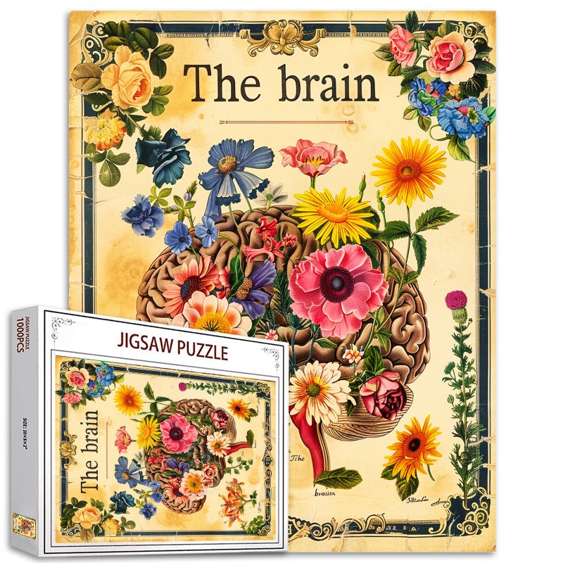 Tucocoo Brains Flowers Art Jigsaw Puzzle Vintage Human OrganAnatomy 1000 Pieces Puzzles Game Floral Jigsaw Puzzles for Adults Home Decor Family Puzzle Perfect for Game Nights Ideal Gift Choice 20 x 27 - Image 3
