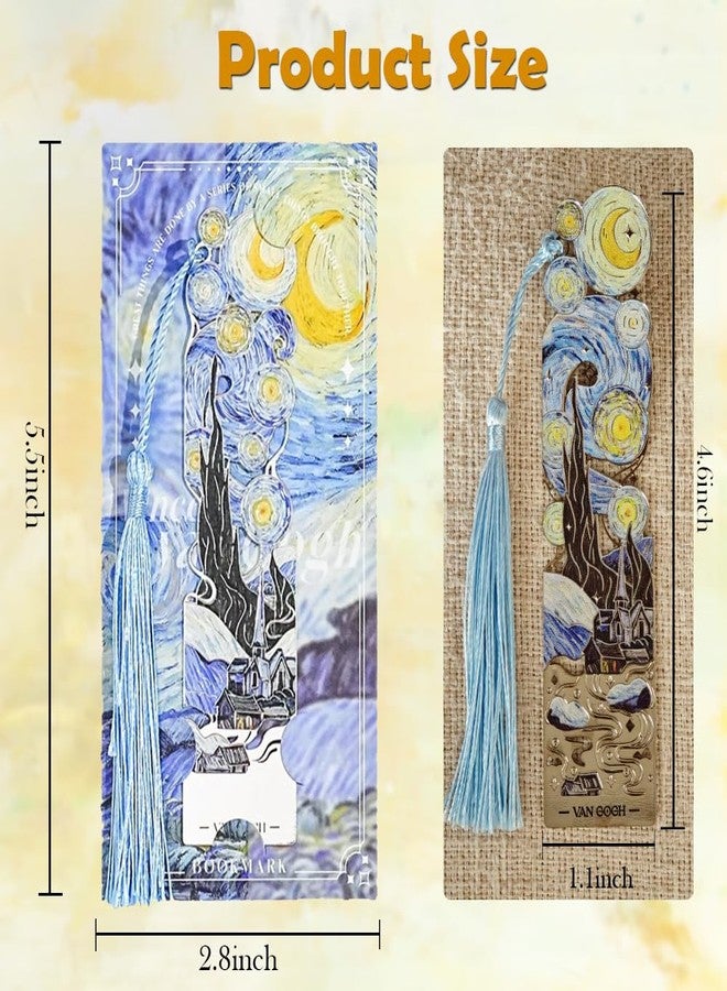 Liyujuping 4pcs Metal Bookmark with Tassels, Van Gogh Monet Oil Painting Theme Book Marks, Reading Accessories Gifts for Book Lovers, Friends, Writers - Image 3