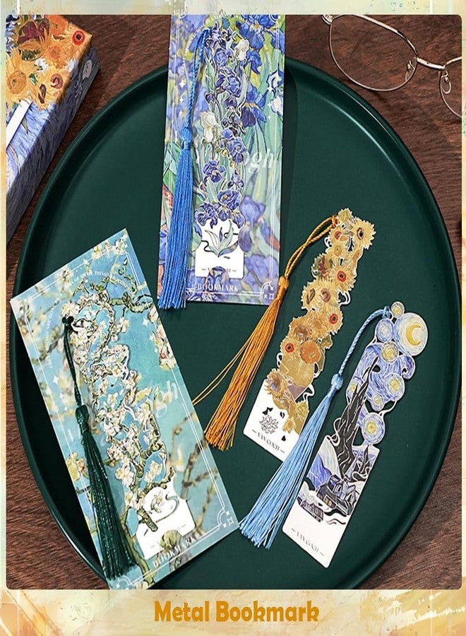 Liyujuping 4pcs Metal Bookmark with Tassels, Van Gogh Monet Oil Painting Theme Book Marks, Reading Accessories Gifts for Book Lovers, Friends, Writers - Image 5
