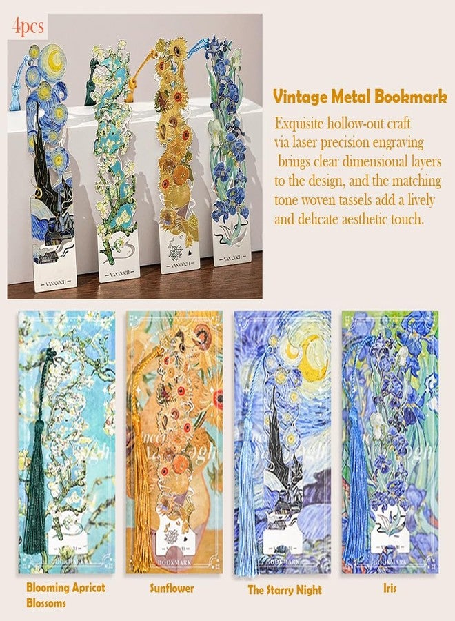 Liyujuping 4pcs Metal Bookmark with Tassels, Van Gogh Monet Oil Painting Theme Book Marks, Reading Accessories Gifts for Book Lovers, Friends, Writers - Image 2