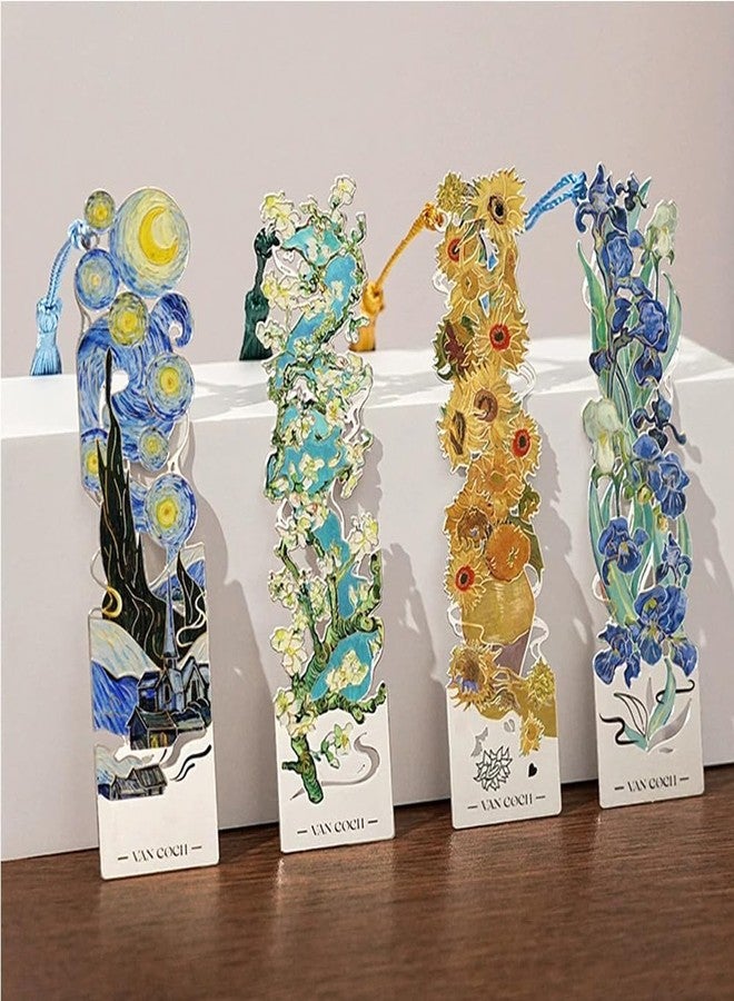 Liyujuping 4pcs Metal Bookmark with Tassels, Van Gogh Monet Oil Painting Theme Book Marks, Reading Accessories Gifts for Book Lovers, Friends, Writers - Image 1