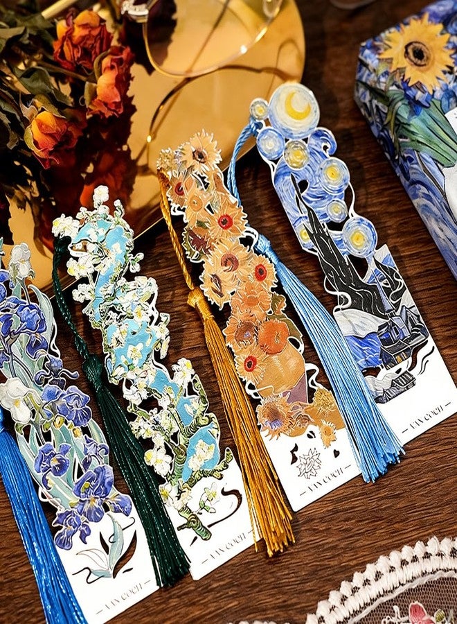 Liyujuping 4pcs Metal Bookmark with Tassels, Van Gogh Monet Oil Painting Theme Book Marks, Reading Accessories Gifts for Book Lovers, Friends, Writers - Image 4
