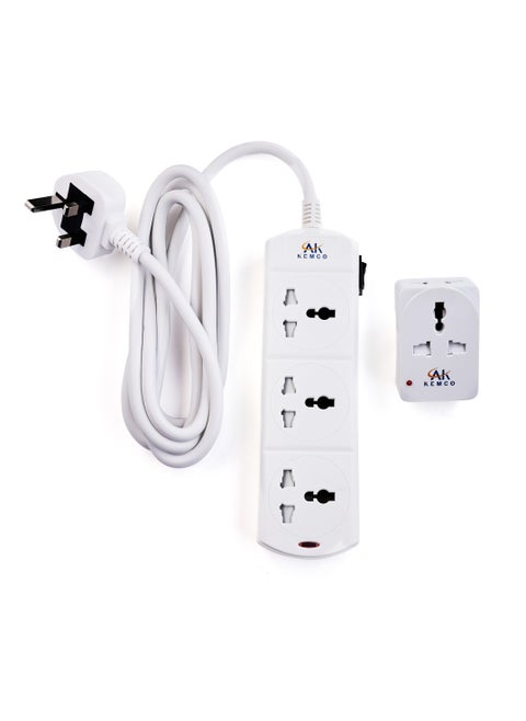 3 Way 2 Meter Extension Power Cord with Multi Adaptor Plug