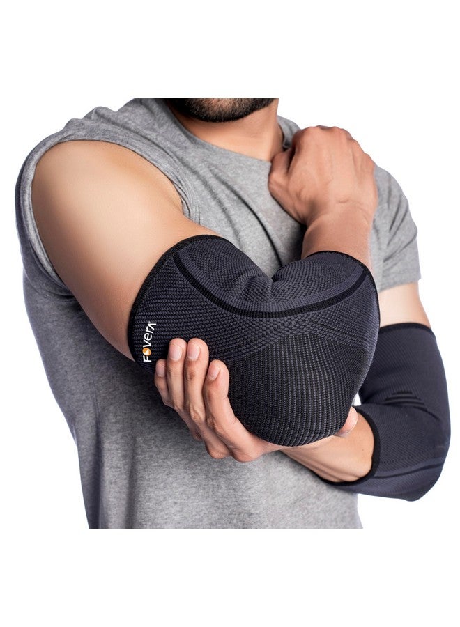 FOVERA Elbow Support Compression Sleeve for Tennis Elbow, Golfer's Elbow, Tendonitis Pain Relief | Ideal for Workout, Tennis, Volleyball, Cricket for Men & Women (Size - M, 1 Pair) - Image 1