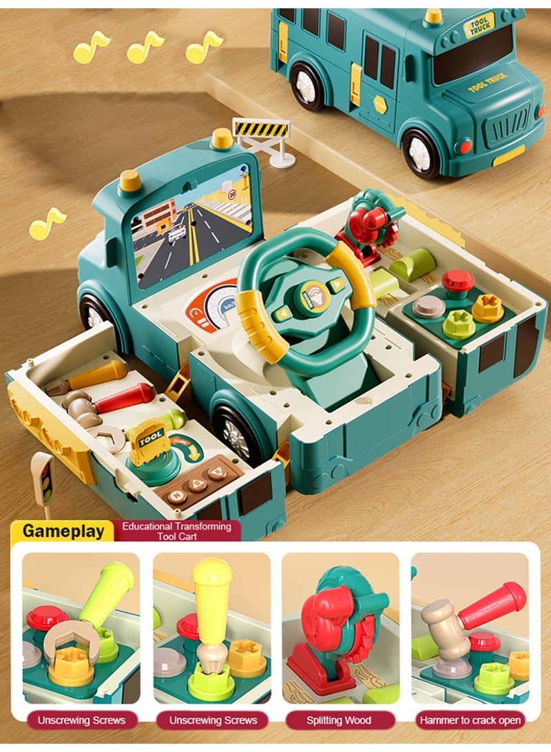 مس تيارا حافلة لعبة، لعبة حافلة مدرسية، سيارة لعبة للأطفال مع تأثيرات صوتية وضوئية، وضعين، عجلة قيادة واقعية، لعبة حافلة مدرسية موسيقية لمرحلة ما قبل المدرسة، لعبة قيادة حافلة تعليمية، هدية مناسبة للأولاد والبنات الصغار، لعب الأطفال. - Image 2