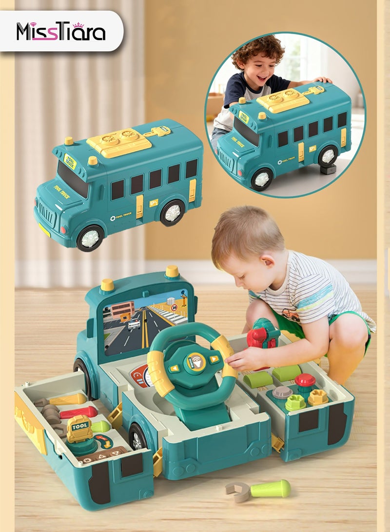 مس تيارا حافلة لعبة، لعبة حافلة مدرسية، سيارة لعبة للأطفال مع تأثيرات صوتية وضوئية، وضعين، عجلة قيادة واقعية، لعبة حافلة مدرسية موسيقية لمرحلة ما قبل المدرسة، لعبة قيادة حافلة تعليمية، هدية مناسبة للأولاد والبنات الصغار، لعب الأطفال. - Image 1