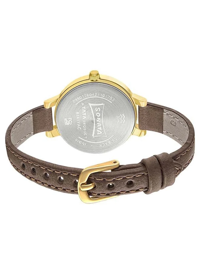 Sonata Round Shape Leather Band Chronograph Wrist Watch 8141YL02 - 32 mm - Brown