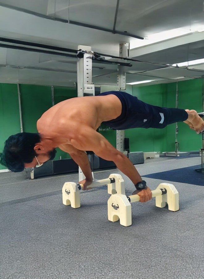 Calistreet workout متوازيات خشبية من كالي ستريت للتمارين الرياضية - معدات تمارين رياضية، قضيب خشبي لتمارين الضغط على اليدين، متوازيات مانعة للانزلاق للرجال والنساء، شديدة التحمل (45 * 18 * 18 سم) - Image 5