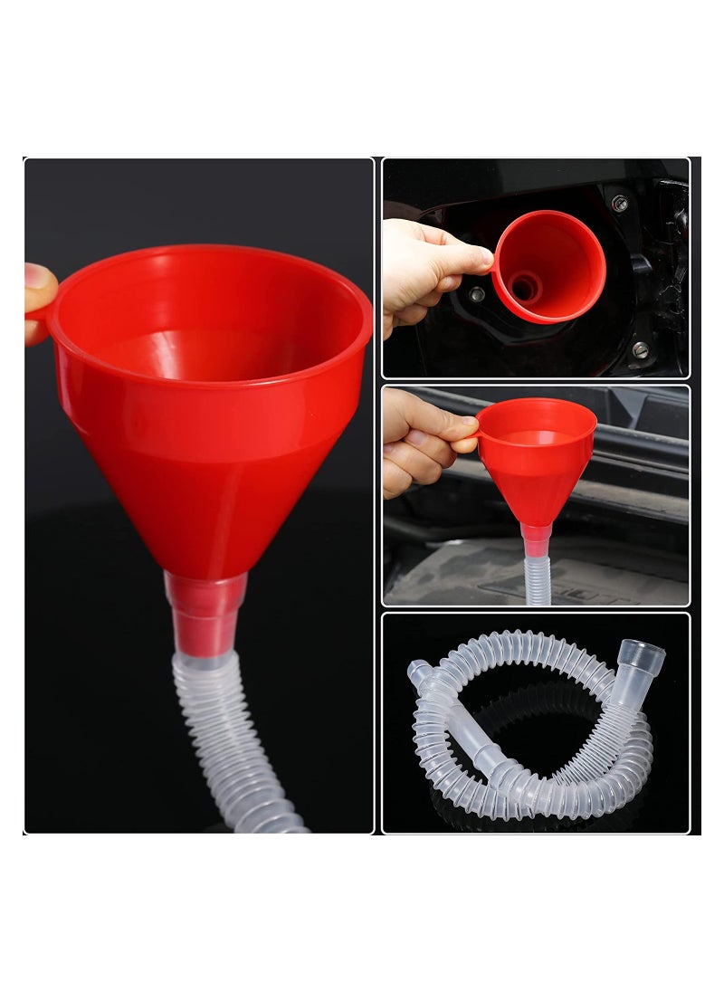 SYOSI - SYOSI Fuel Funnel, with Long Hose, Plastic Small Wide Mouth Filling Funnel Car Funnel, for Engine Oil Gas Fuel Gasoline Diesel Water Fluid Liquid Transmission, Red, 2 Pcs - Image 1
