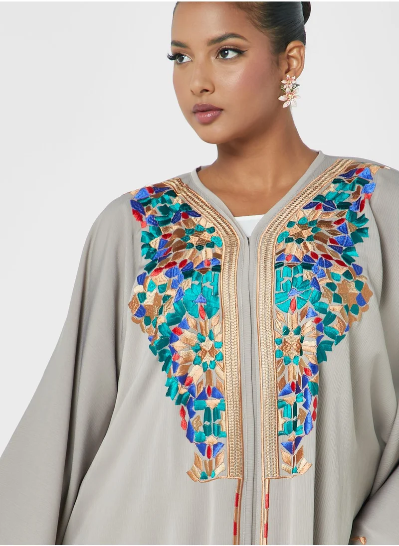 Aara Embroidered Flared Sleeve Abaya