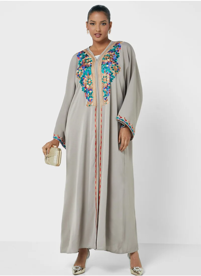 Aara Embroidered Flared Sleeve Abaya