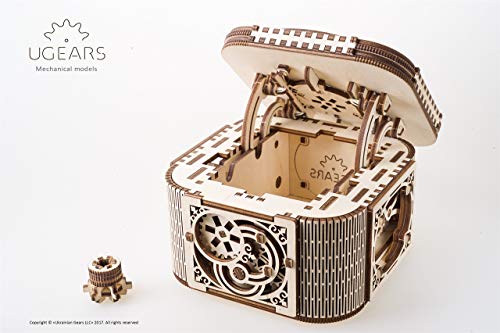UGEARS Mechanical Models 3-D Wooden Puzzle - Treasure Box w/Key (Secret Hidden Puzzle) Idea Wood Puzzles for Adult - Image 4