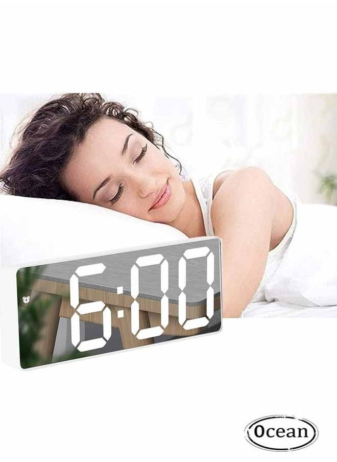 ساعة منبه رقمية لغرفة النوم، شاشة عرض LED مرآة، عصرية وأنيقة، مع وظائف متعددة مثل مكالمات الاستيقاظ والتحكم الصوتي، وتلبية احتياجات تذكير الوقت اليومي