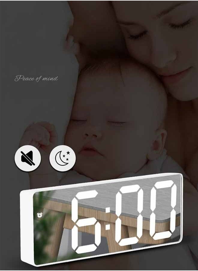 ساعة منبه رقمية لغرفة النوم، شاشة عرض LED مرآة، عصرية وأنيقة، مع وظائف متعددة مثل مكالمات الاستيقاظ والتحكم الصوتي، وتلبية احتياجات تذكير الوقت اليومي