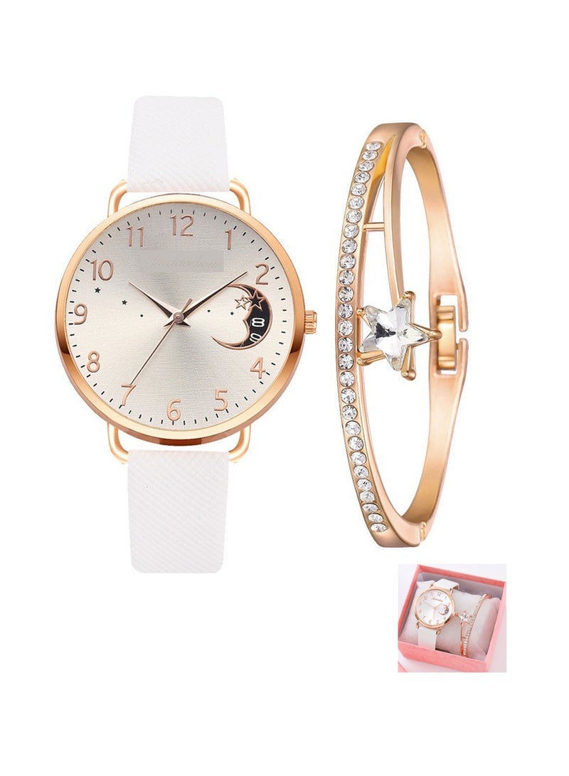 Womens Watch Gifts Set with Bracelet White for Lady Female Girls Minimalist Slim Thin Casual Dress Analog Quartz Wrist Watches - Image 1