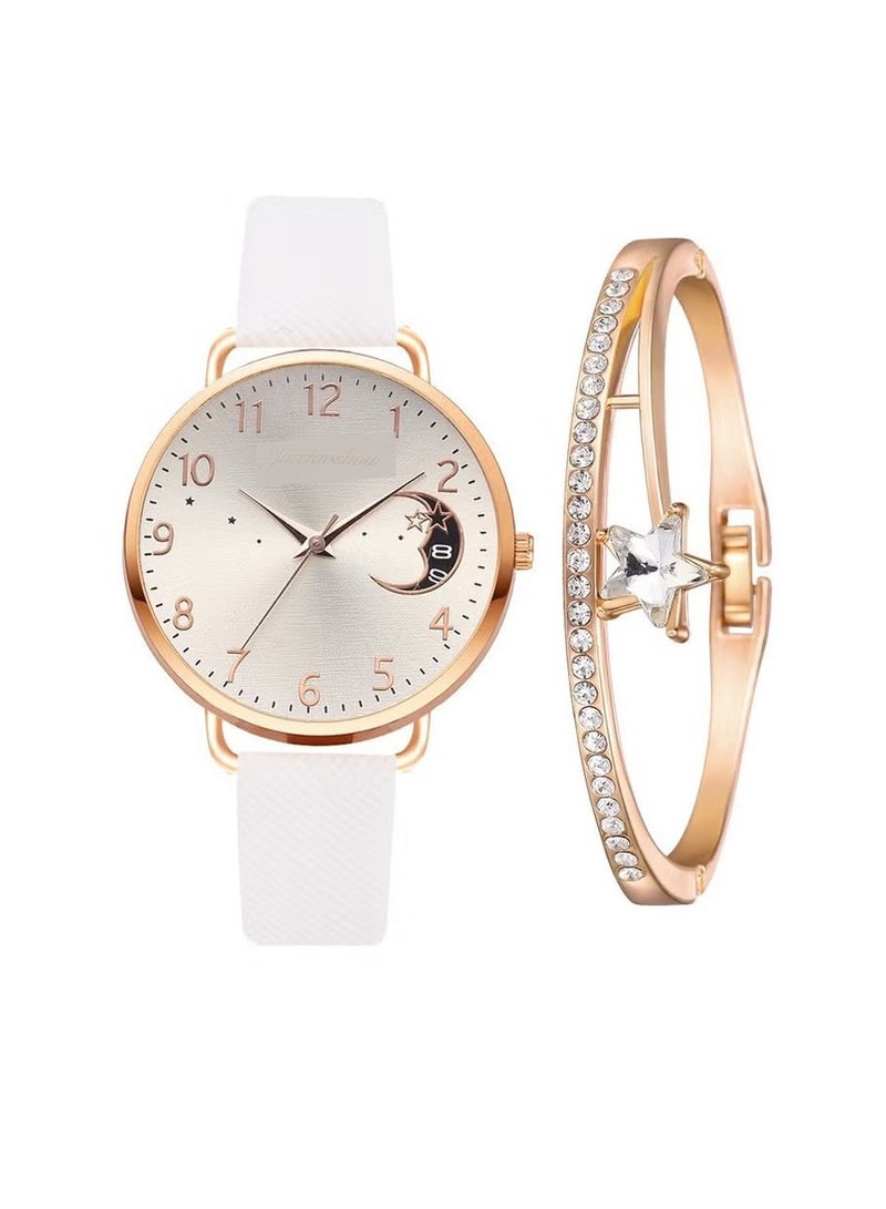 Womens Watch Gifts Set with Bracelet White for Lady Female Girls Minimalist Slim Thin Casual Dress Analog Quartz Wrist Watches - Image 4