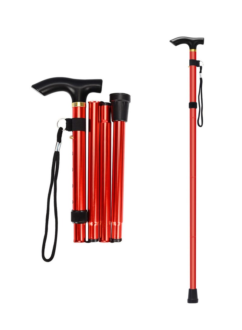Arabest Folding Cane, 5-Level Adjustable Height Walking Stick, Lightweight Portable Cane Travel Cane with Wrist Strap and T Handle for Elderly Disabled Men Women (Red)  - Image 1