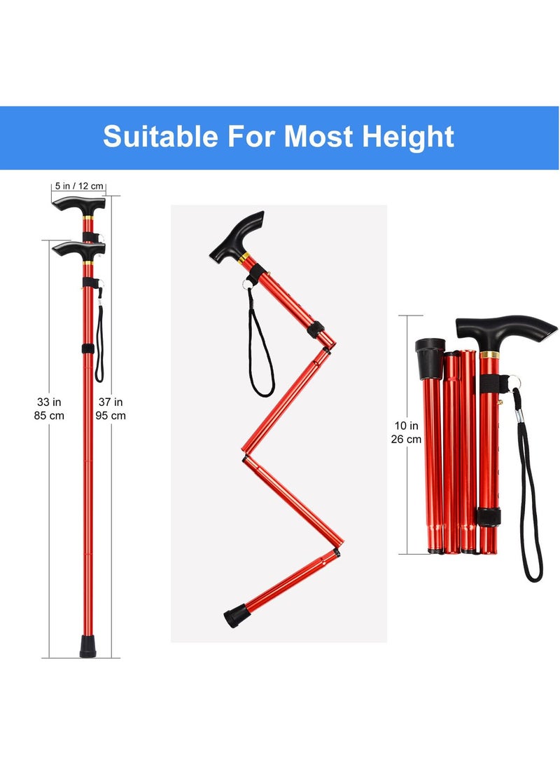 Arabest Folding Cane, 5-Level Adjustable Height Walking Stick, Lightweight Portable Cane Travel Cane with Wrist Strap and T Handle for Elderly Disabled Men Women (Red)  - Image 2