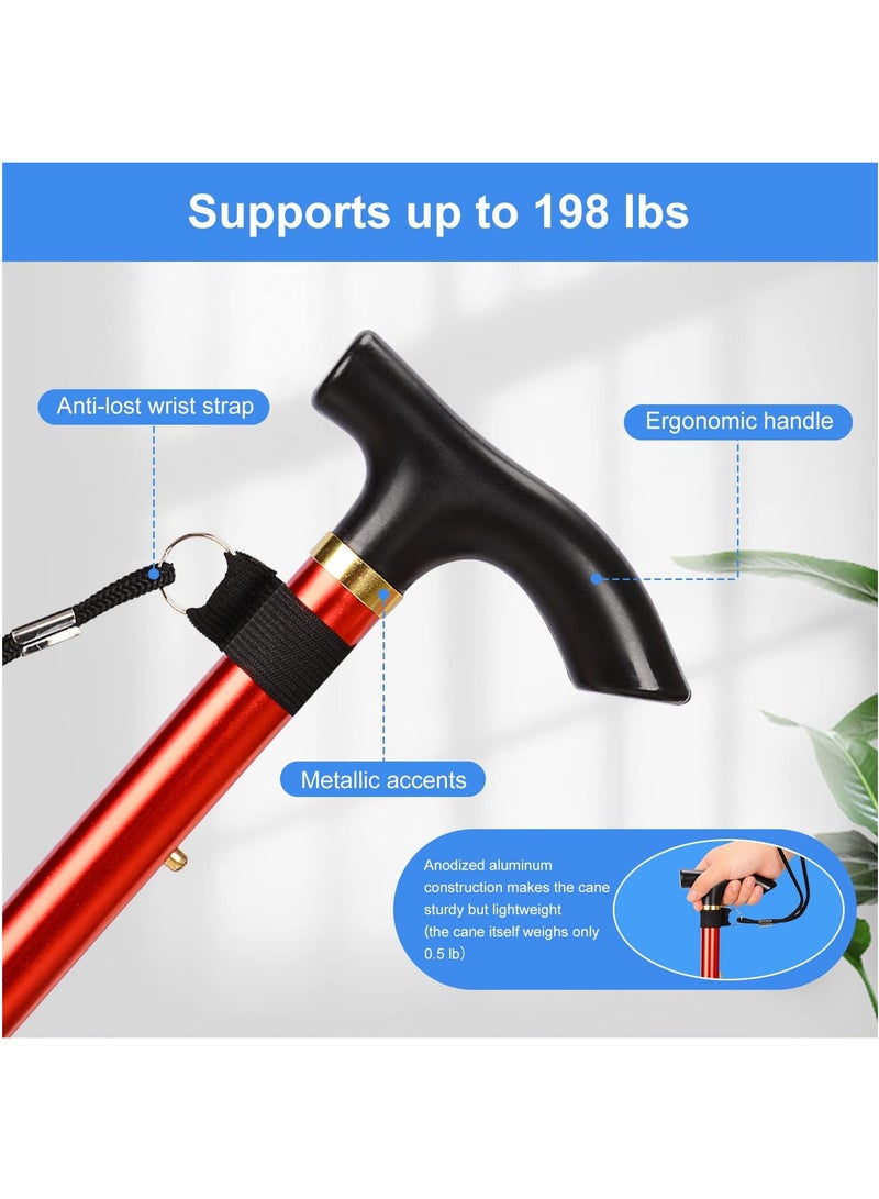 Arabest Folding Cane, 5-Level Adjustable Height Walking Stick, Lightweight Portable Cane Travel Cane with Wrist Strap and T Handle for Elderly Disabled Men Women (Red)  - Image 4