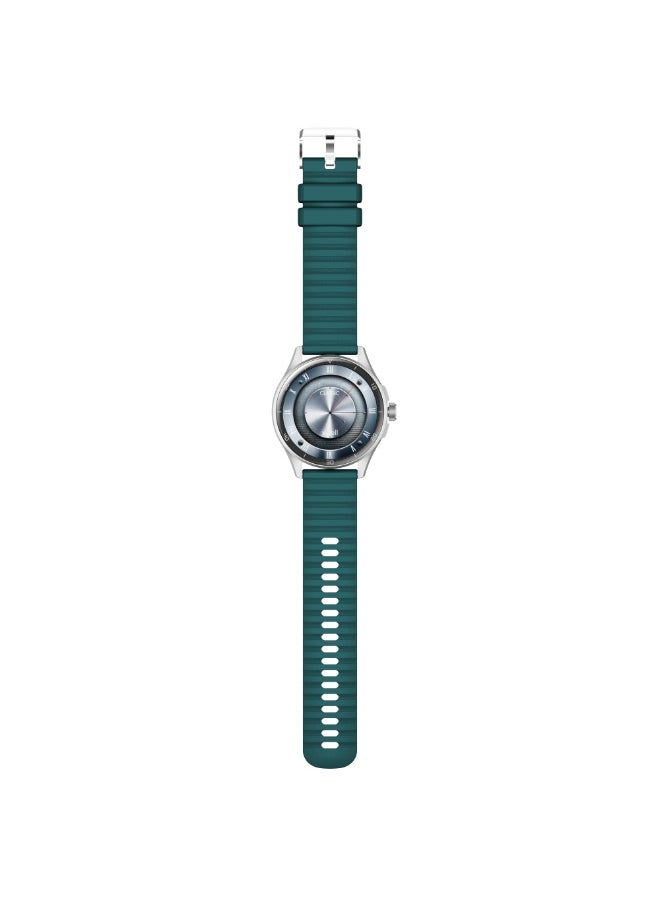 Xcell Xcell Classic6 Smartwatch, 1.43" AMOLED Display, Bluetooth Calling, 2 Premium Straps, Heart-Rate/BP/SpO₂, Multi Language, IP68, 7-Day Battery, iOS/Android Compatible- Silver Frame with Green Strap  - Image 2