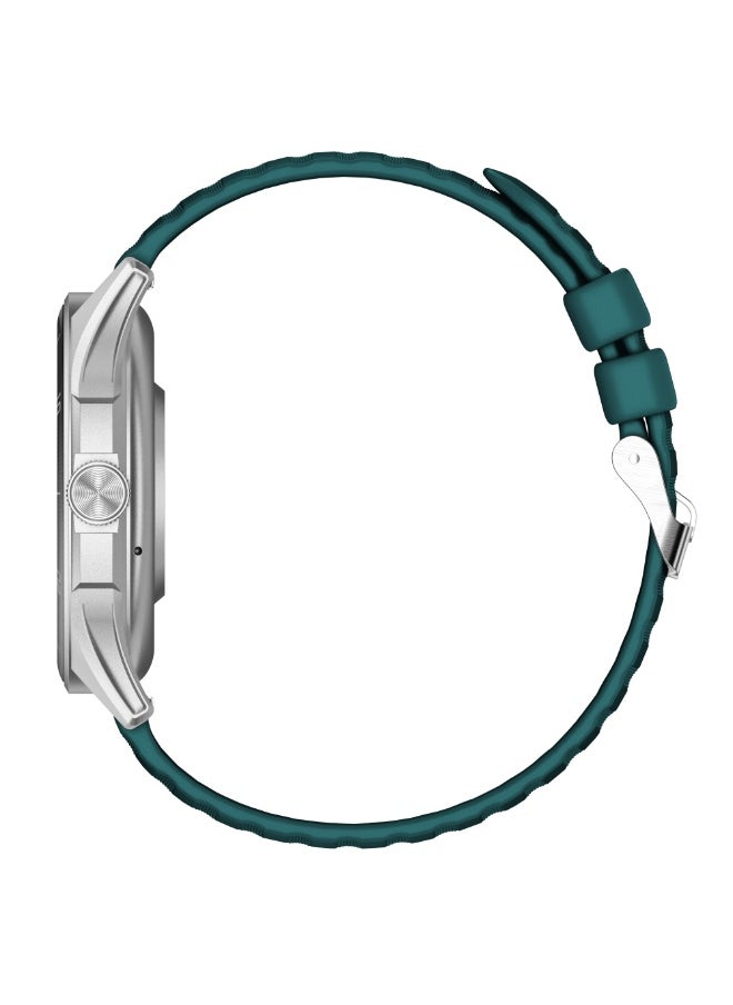 Xcell Classic6 Smartwatch, 1.43" AMOLED Display, Bluetooth Calling, 2 Premium Straps, Heart-Rate/BP/SpO₂, Multi Language, IP68, 7-Day Battery, iOS/Android Compatible- Silver Frame with Green Strap