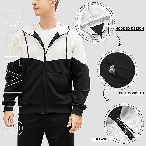 DUOFIER Mens Sweatsuits 2 Piece Hoodie Tracksuit Sets Casual Comfy Jogging Suits, Black+White-L - Image 4