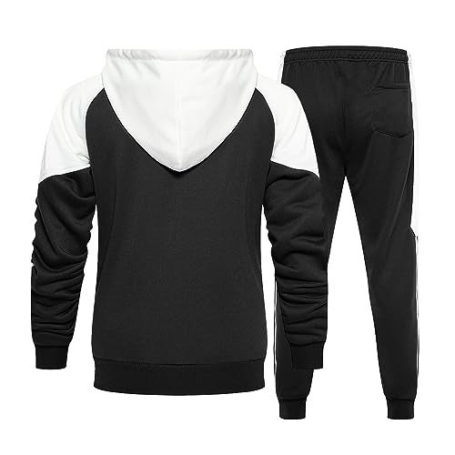 DUOFIER Mens Sweatsuits 2 Piece Hoodie Tracksuit Sets Casual Comfy Jogging Suits, Black+White-L - Image 3