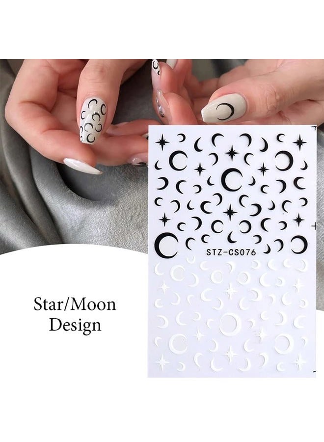Macute Nail Art Stickers Decals, Self Adhesive Nail Stickers Nail Art Supplies Black White Nail Designs 3D Checkerboard Flame Star Moon Smile Line Nail Stickers for Acrylic Nails Women Manicure Decorations - Image 4