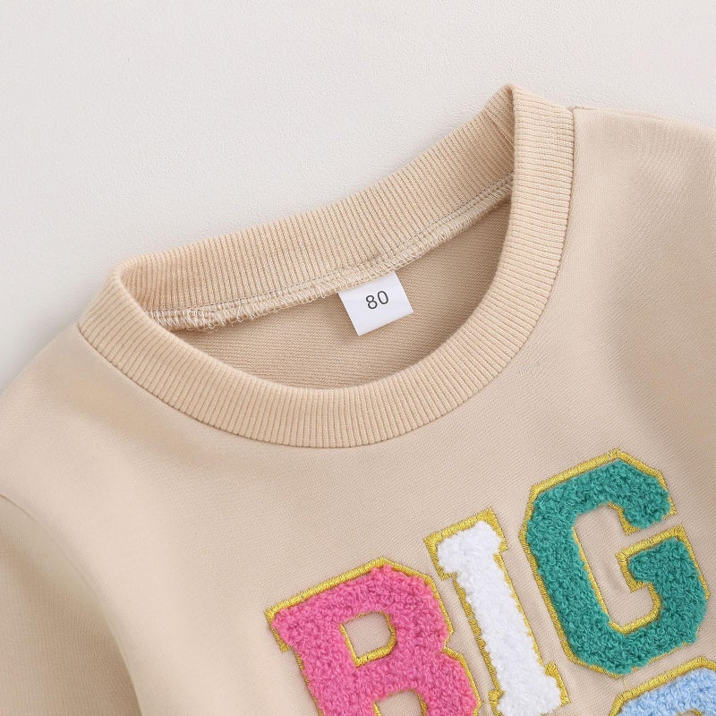 Ayalinggo Toddler Baby Girl Boy Matching Clothes Big/Lil Sis/Bor Crewneck Sweatshirt Romper Onesie Sister Brother Outfits (Beige BIG SIS, 18-24 Months) - Image 4