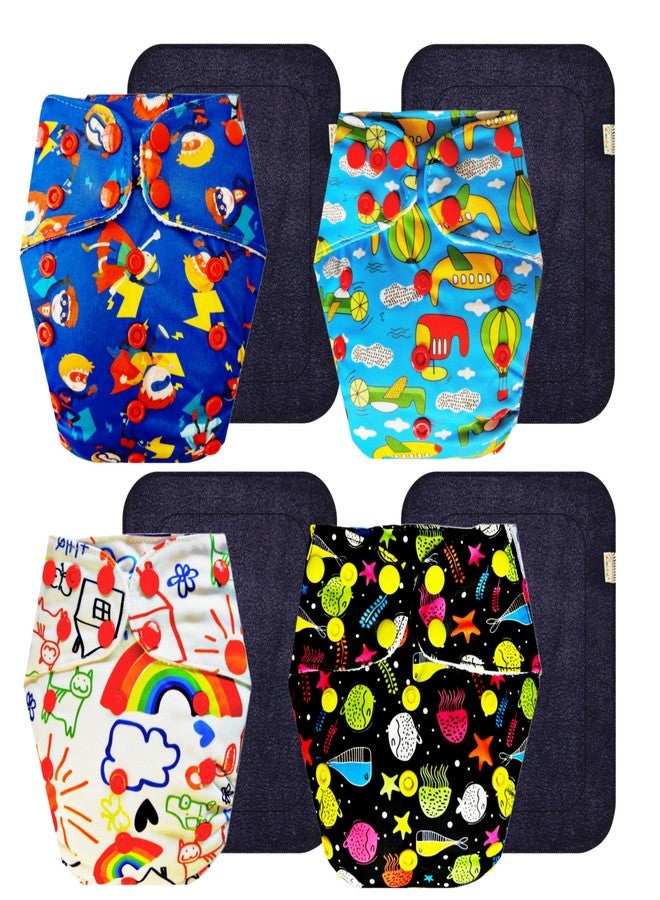 حفاضات دمبلدو القماشية الممتازة مع حشوة سوداء (عبوة من 4) | ناعمة ولطيفة | مانعة للتسرب | سهلة التنظيف | موثوق بها من قبل الأمهات | من 3 أشهر إلى 3 سنوات | للجنسين - Image 1