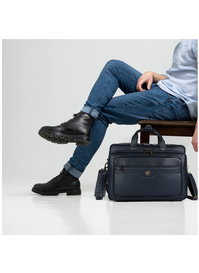 HAMMONDS FLYCATCHER Laptop Bag for Men - Leather - Fits 14/15.6/16 Inch Laptop - Navy Blue -Office Bag, Messenger & Shoulder Bag -Executive Bag for Office Use & Travel -Expandable Leather Bag  - Image 2