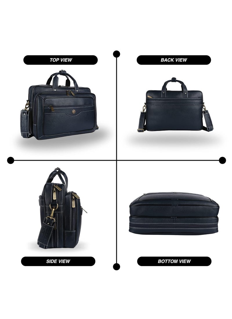 HAMMONDS FLYCATCHER Laptop Bag for Men - Leather - Fits 14/15.6/16 Inch Laptop - Navy Blue -Office Bag, Messenger & Shoulder Bag -Executive Bag for Office Use & Travel -Expandable Leather Bag  - Image 4