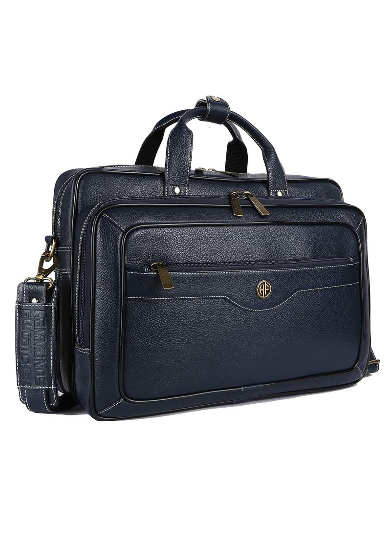 HAMMONDS FLYCATCHER Laptop Bag for Men - Leather - Fits 14/15.6/16 Inch Laptop - Navy Blue -Office Bag, Messenger & Shoulder Bag -Executive Bag for Office Use & Travel -Expandable Leather Bag  - Image 1