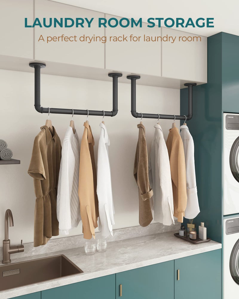 OROPY Industrial Pipe Clothes Rack 21.2” Set of 2, Heavy Duty Wall Mounted Black Iron Garment Bar, Multi-Purpose Clothing Hanging Rod for Laundry Room and Closet Storage - Image 3