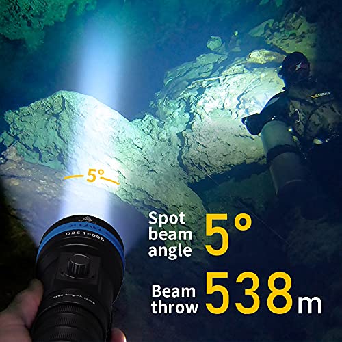 XTAR D26 1600 Lumen Scuba Diving Flashlight Dive Torch Underwater 100 Meters Submarine Lights for Under Water Deep Sea Cave at Night (Full Set) - Image 5